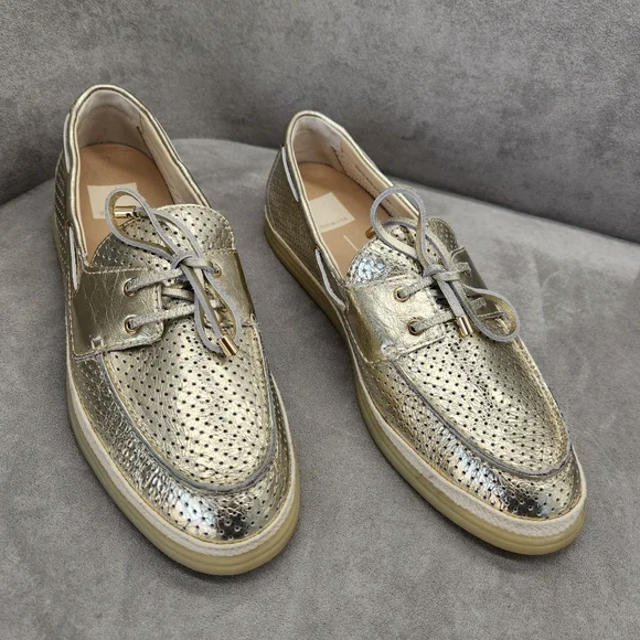 Dolce Vita Loafers 10 Platinum Gold Leather Doris Perforated Metallic New $140 - Picture 7 of 15